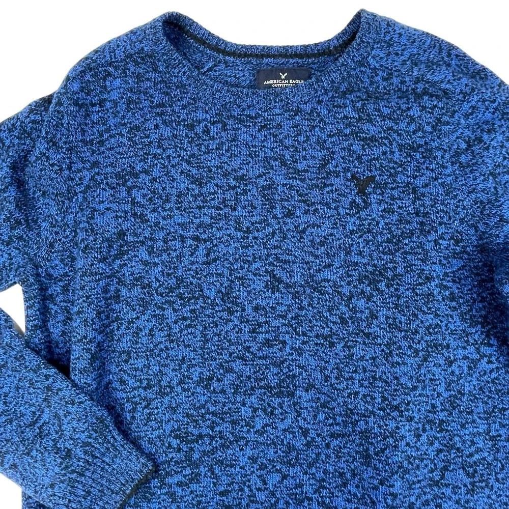 American Eagle Classic Fit Blue Black Marled Wool Blend Crewneck Sweater Men's M